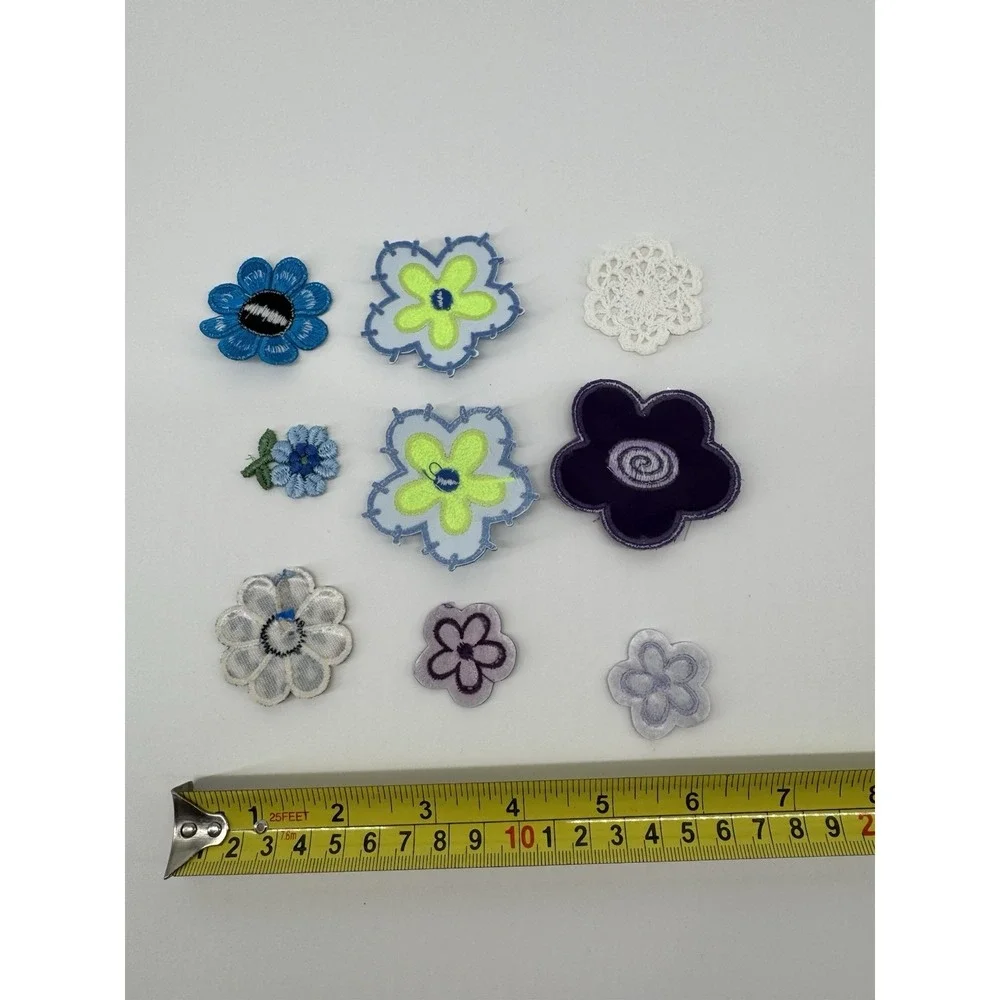 Lot 11 Floral Appliques Embroidered Flower Patches Blue Purple Cottagecore DIY
